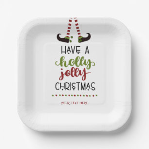 Plato De Papel Navidades de Cute Elf Holly Jolly Personalizados