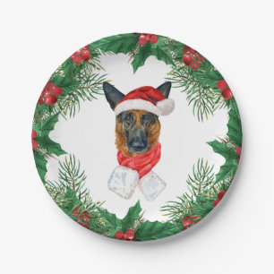 Plato De Papel Navidades de Cute German Shepherd Watercolor