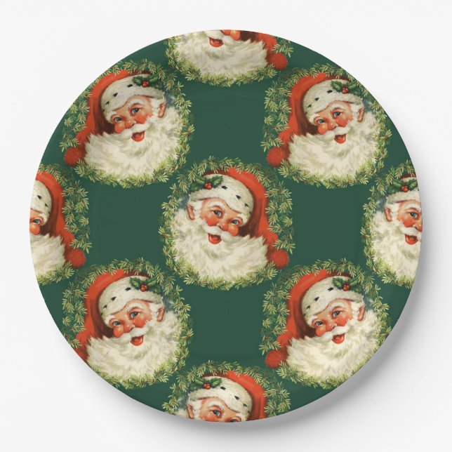 Plato De Papel Navidades de Cute Santa Claus Happy Face    (Anverso)