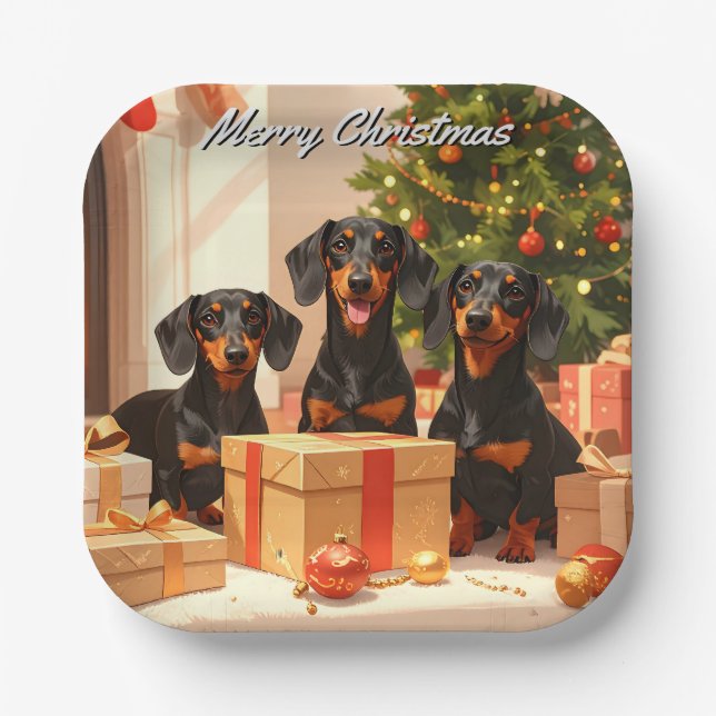 Plato De Papel Navidades de Dachshund (Anverso)