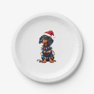Plato De Papel Navidades de Dachshund alumbran a Santa Hat Xmas