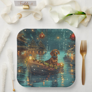 Plato De Papel Navidades de Dachshund en un viaje festivo