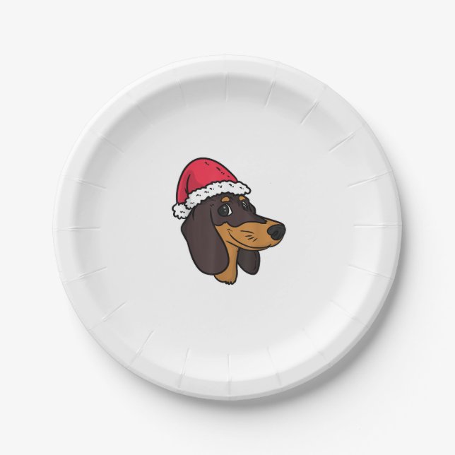 Plato De Papel Navidades de Dachshund Weiner Dog Santa (Anverso)