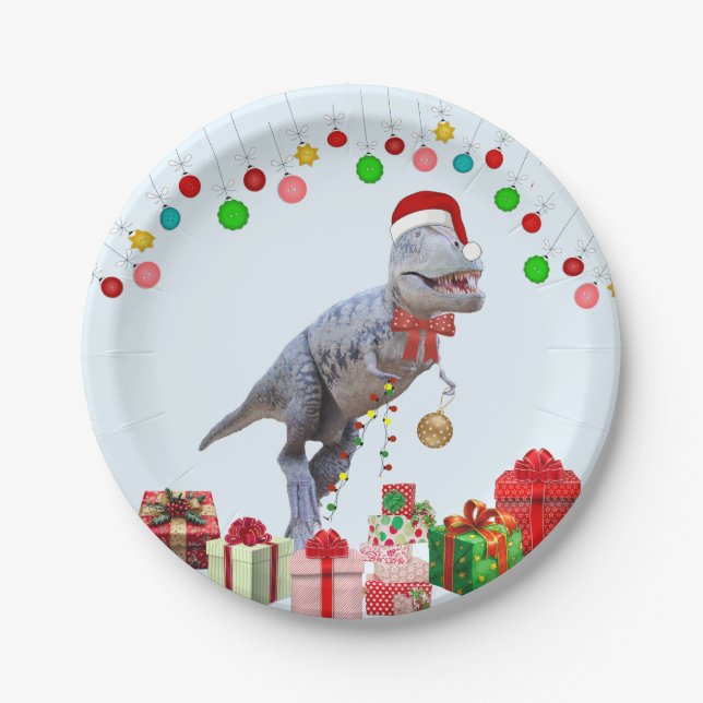 Plato De Papel Navidades de dinosaurios (Anverso)