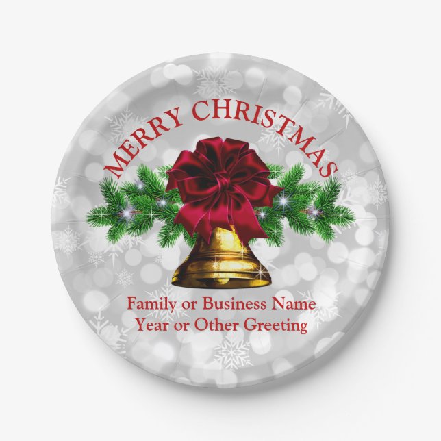 Plato De Papel Navidades de doblaje rojo de la Campana de oro de  (Anverso)