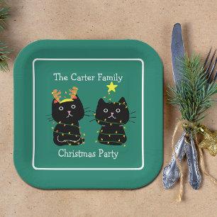 Plato De Papel Navidades De Dos Gatos Alumbran A Personalizado Fi