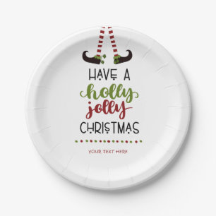 Plato De Papel Navidades de Elf Holly Jolly festivos personalizad
