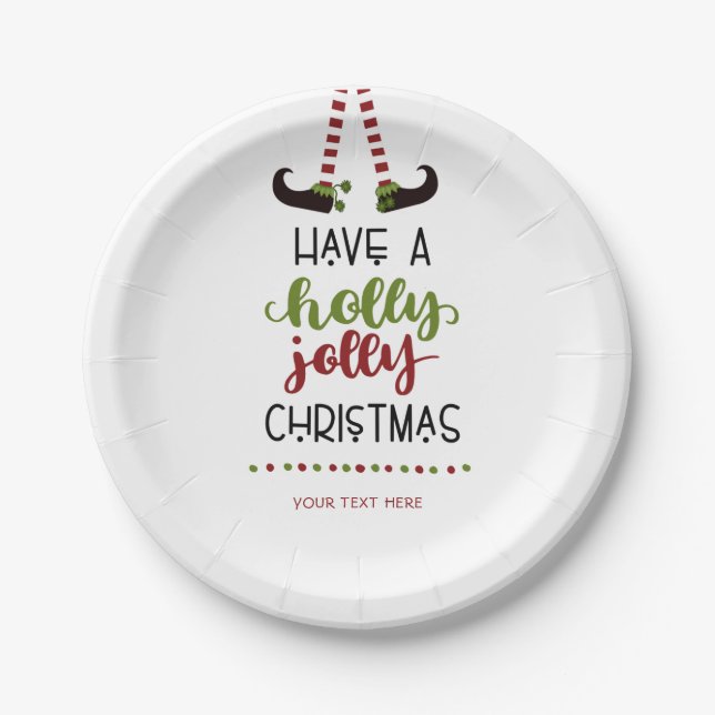 Plato De Papel Navidades de Elf Holly Jolly festivos personalizad (Anverso)