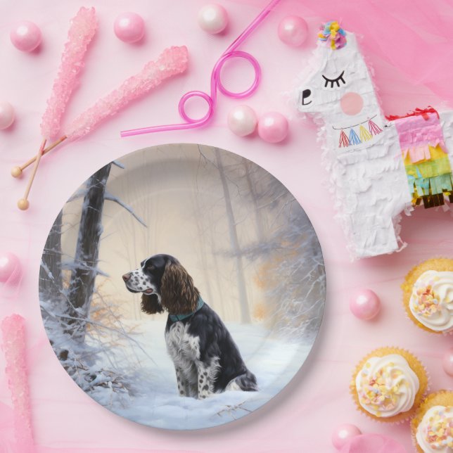 Plato De Papel Navidades de English Springer Spaniel Let It Snow (Fiesta)