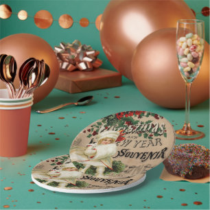 Plato De Papel Navidades de Ephemera Poster de recuerdos de Año N