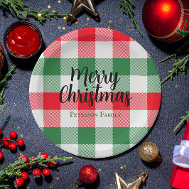 Plato De Papel Navidades de familia blanco verde y rojo búfalo to