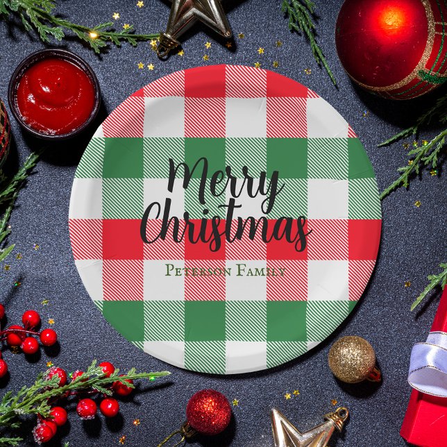 Plato De Papel Navidades de familia blanco verde y rojo búfalo to (Subido por el creador)