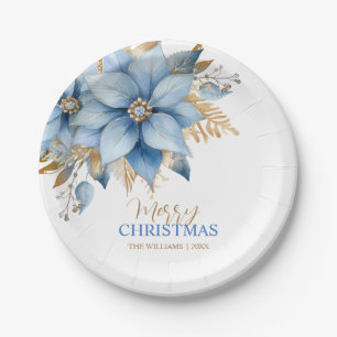 Plato De Papel Navidades de Flores de Flor de Icy Blue Gold Poins
