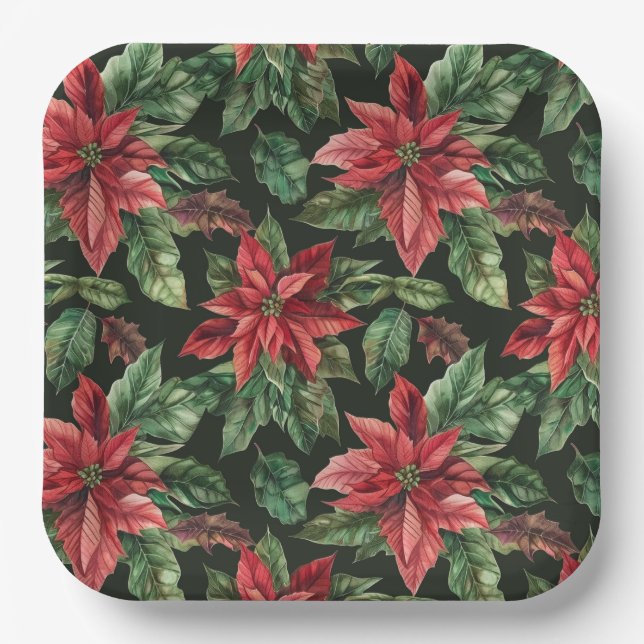 Plato De Papel Navidades de flores de Poinsettia (Anverso)