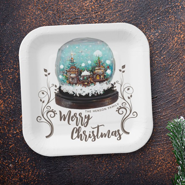 Plato De Papel Navidades de Foliage de Glass Snowball Winter Vill (Subido por el creador)