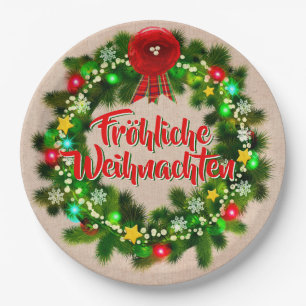 Plato De Papel Navidades de Fröhliche Weihnachten 9"