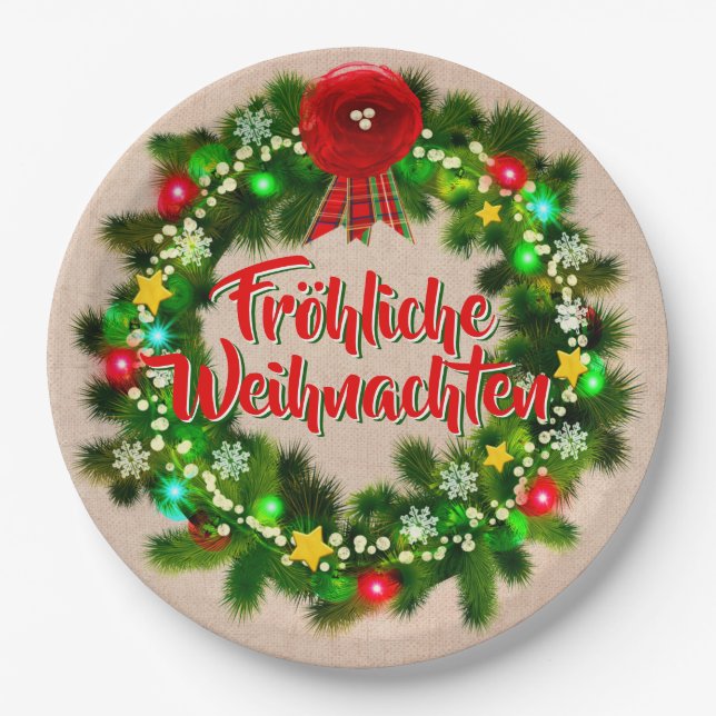 Plato De Papel Navidades de Fröhliche Weihnachten 9" (Anverso)