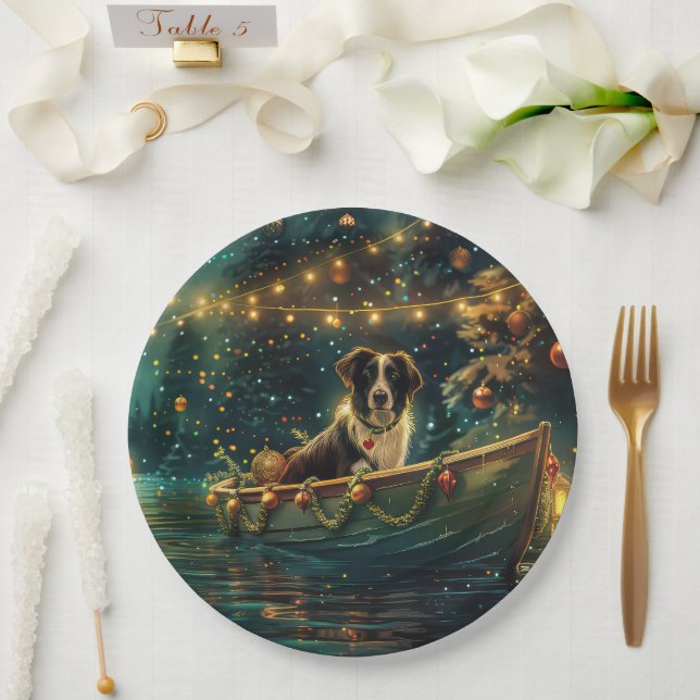 Plato De Papel Navidades de Frontera Collie Voyage festivo (Boda)