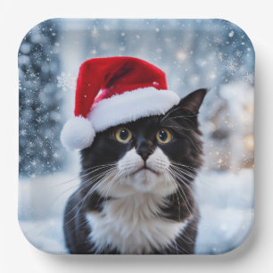 Plato De Papel Navidades de gatos negros y blancos