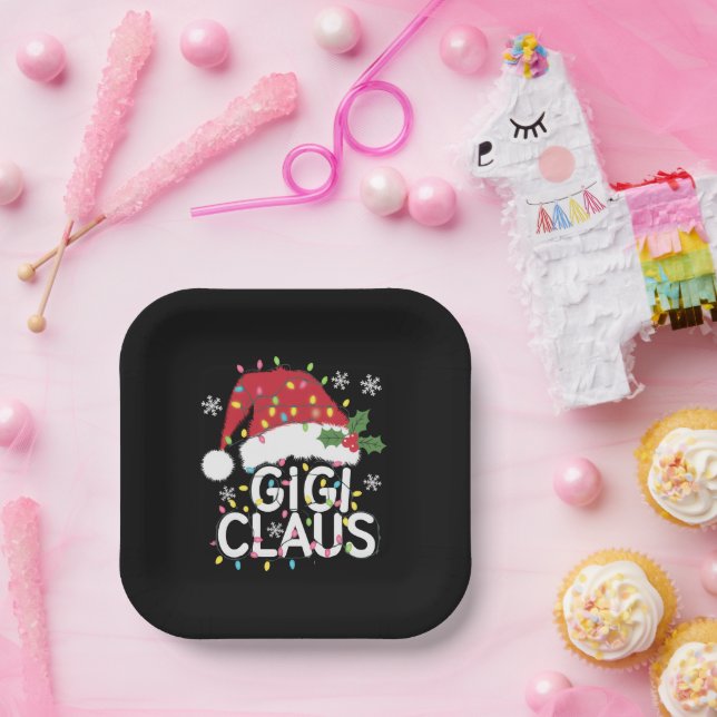 Plato De Papel Navidades de Gigi Claus alumbran a la familia Paja (Fiesta)