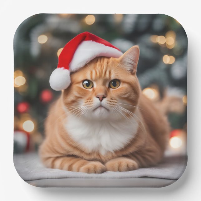 Plato De Papel Navidades de Ginger British Shorthair (Anverso)