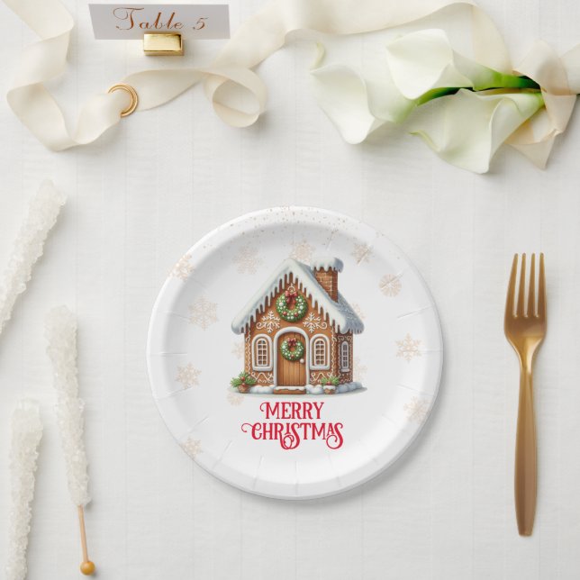 Plato De Papel Navidades de Gingerbread House (Boda)