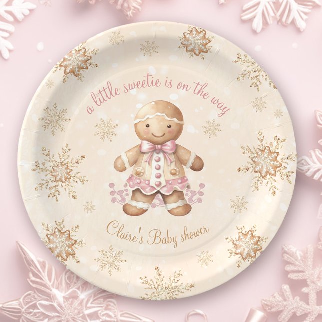 Plato De Papel Navidades de Gingerbread Little Sweetie Baby Showe (Gingerbread Little Sweetie Christmas Baby Shower Paper Plates)