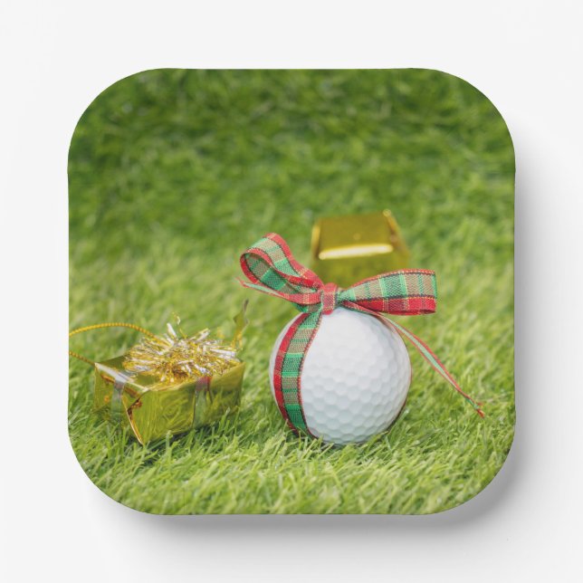 Plato De Papel Navidades de golf con pelotas de golf (Anverso)