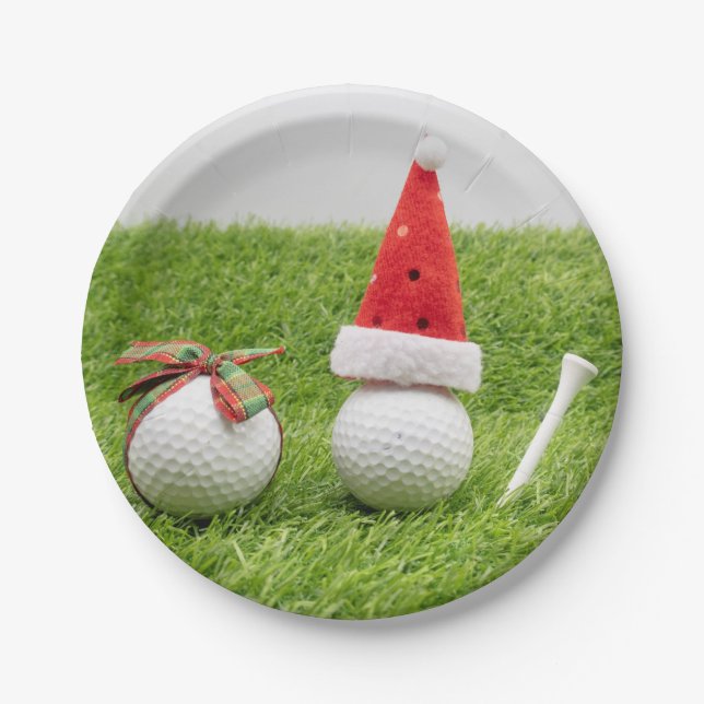 Plato De Papel Navidades de golf con pelotas de golf y sombreros  (Anverso)