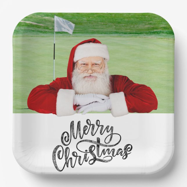 Plato De Papel Navidades de golf con Santa Claus en Green (Anverso)