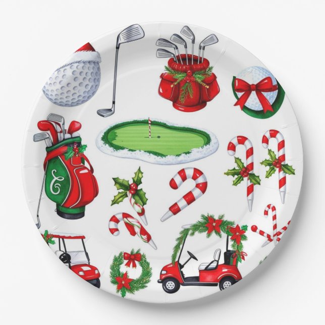 Plato De Papel Navidades de golf con tema acuático Golfer Holiday (Anverso)