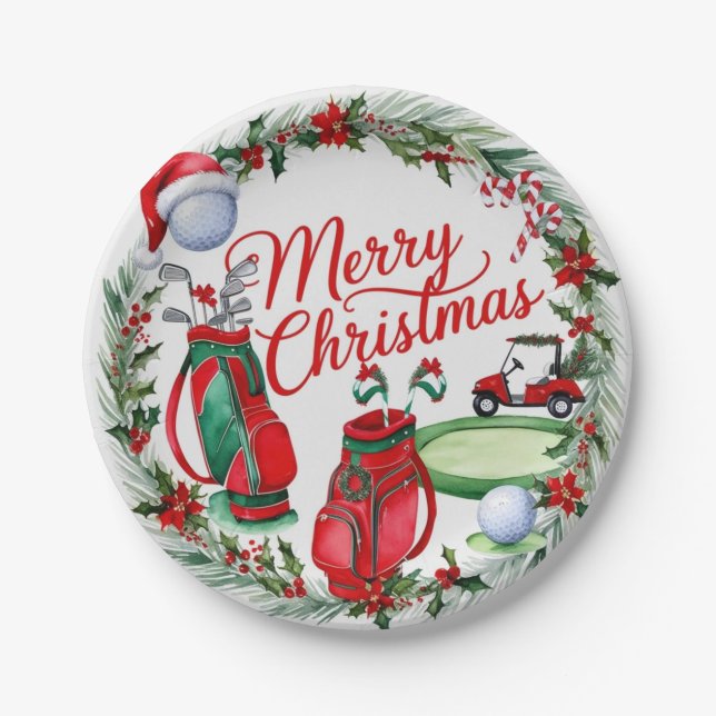 Plato De Papel Navidades de golf con tema acuático Golfer Holiday (Anverso)