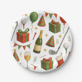 Plato De Papel Navidades de golf con tema fiesta para champán de 