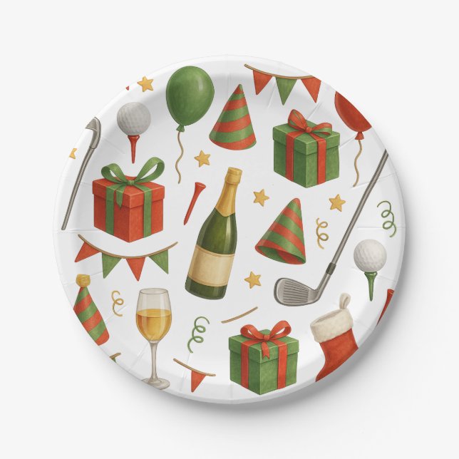 Plato De Papel Navidades de golf con tema fiesta para champán de  (Anverso)