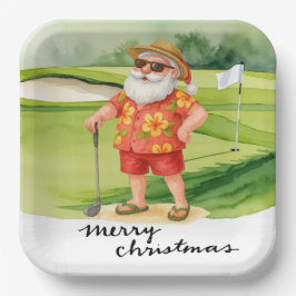 Plato De Papel Navidades de golf de Santa Claus Tema
