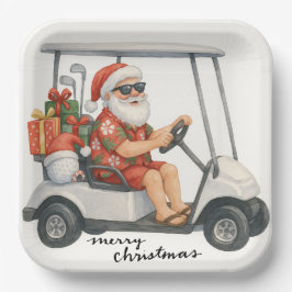 Plato De Papel Navidades de golf de Santa Claus Tema
