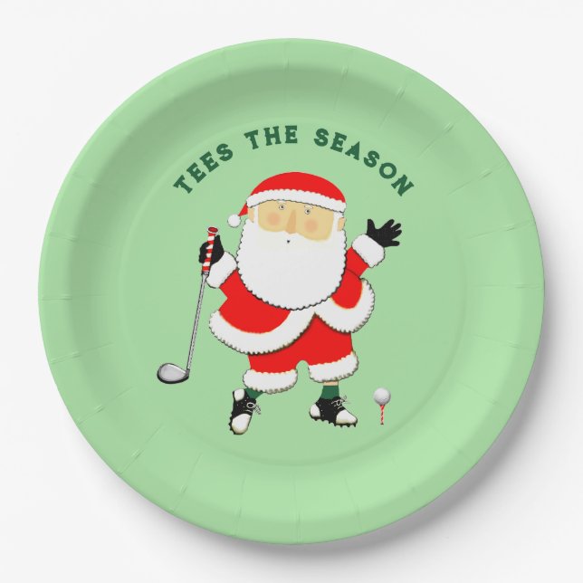 Plato De Papel Navidades de golf feriado (Anverso)