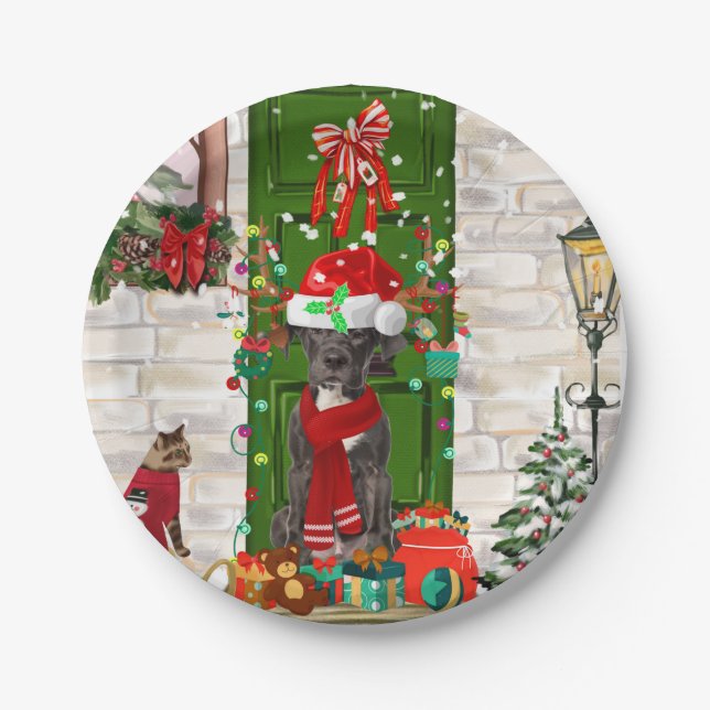 Plato De Papel Navidades de Great Dane Dog (Anverso)