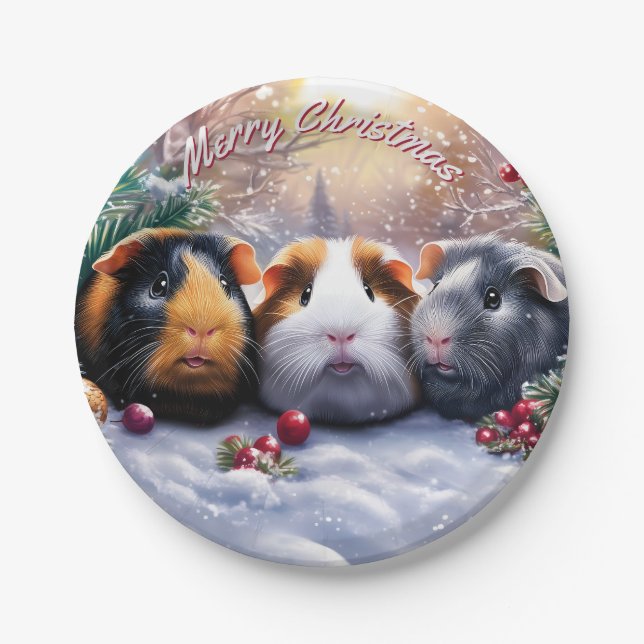 Plato De Papel Navidades de Guinea Pigs Winter Wonderland (Anverso)