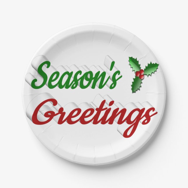 Plato De Papel Navidades de guión de Seasons Greetings Holly (Anverso)