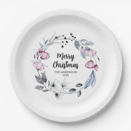 Plato De Papel Navidades de guirnaldas florales rosadas