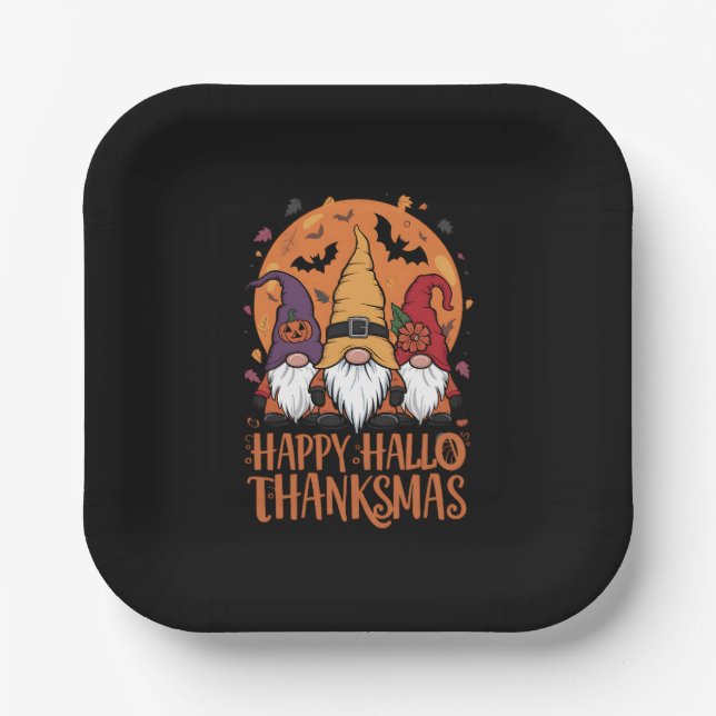 Plato De Papel Navidades de Halloween Feliz HalloGraciasMas Gnome (Anverso)