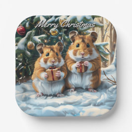Plato De Papel Navidades De Hamsters Con Regalos