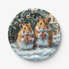 Plato De Papel Navidades De Hamsters Con Regalos
