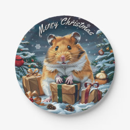 Plato De Papel Navidades De Hamsters Con Regalos