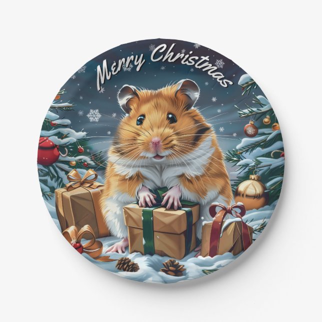 Plato De Papel Navidades De Hamsters Con Regalos