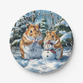 Plato De Papel Navidades de Hamsters y Snowman