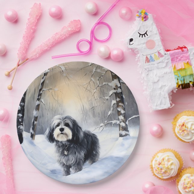Plato De Papel Navidades de Havanese Let It Snow (Fiesta)