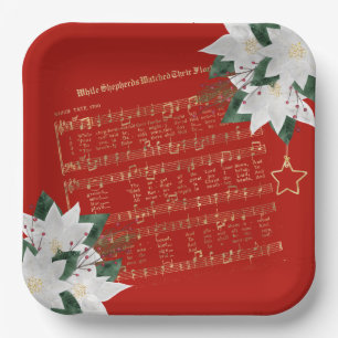 Plato De Papel Navidades de himmn de Poinsettia Blanca y Music Go