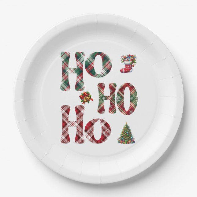 Plato De Papel Navidades de Ho Ho Ho Ho Plaid (Anverso)